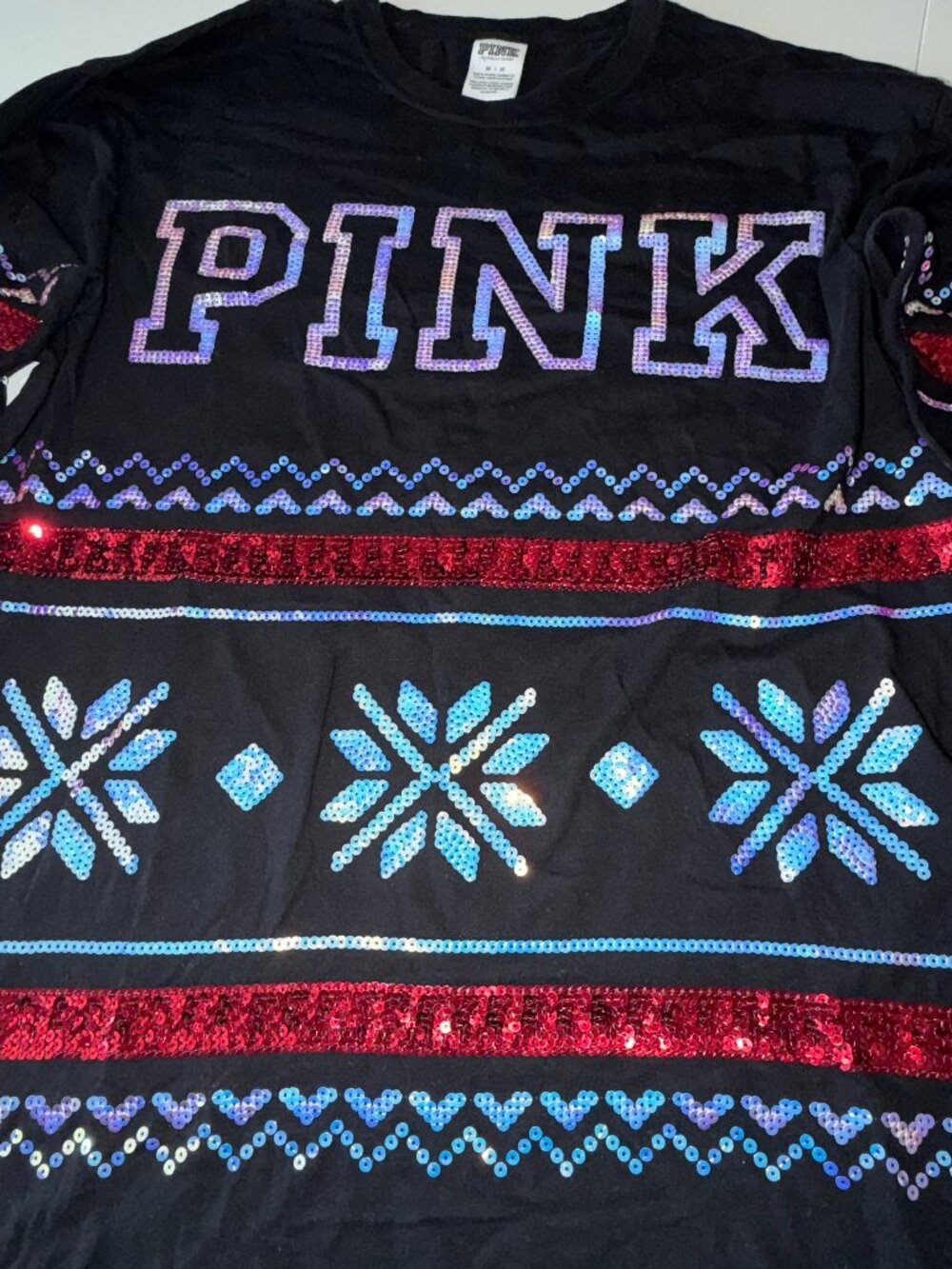 Victoria's Secret PINK Long Sleeve Holiday Bling Campus Tee - Picture 3 of 10